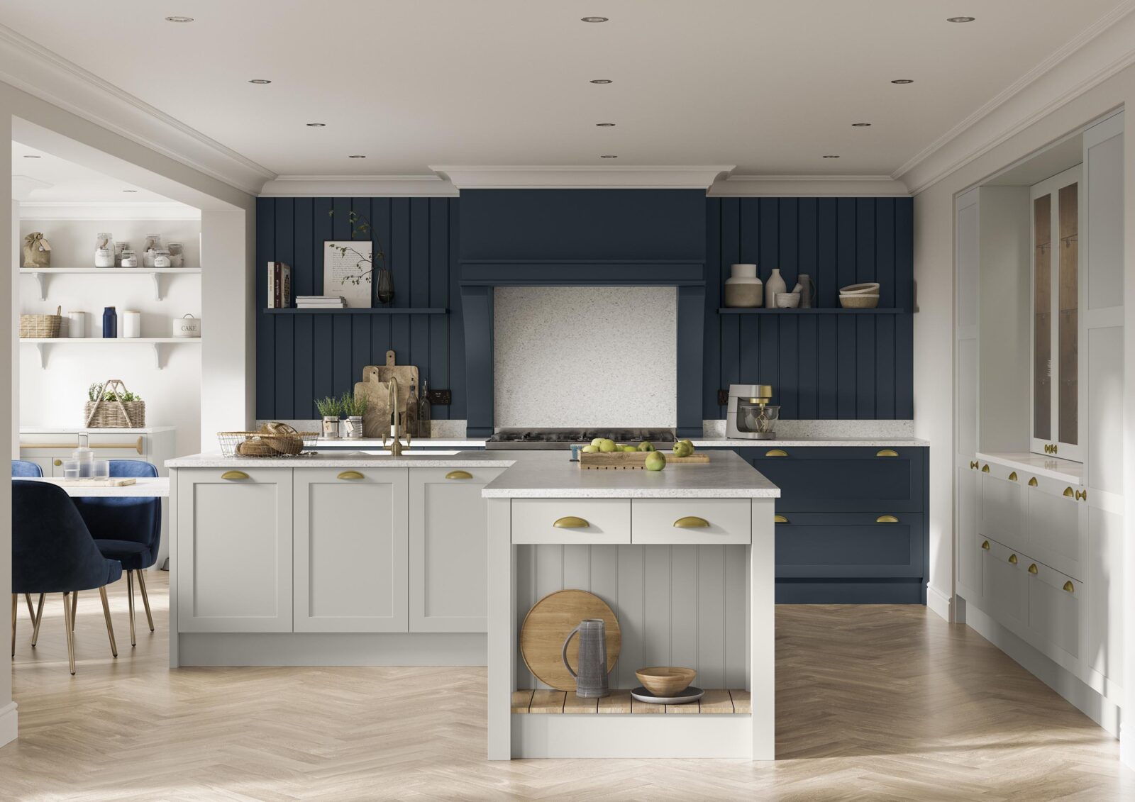 Clifden Shown in Marine and Light Grey Available form shopkitchensonline