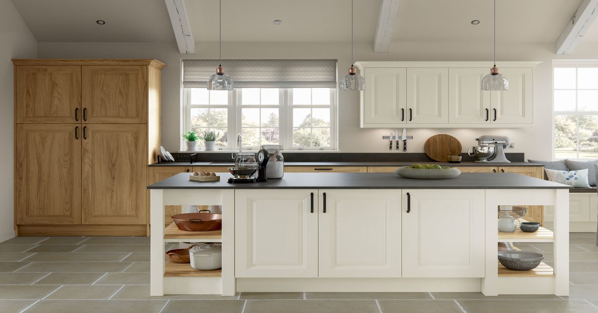 Jefferson Shown in Light Oak and Ivory available from shopkitchensonline